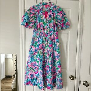 Lilly Pulitzer Pink Tropical Floral Dress with Blue & Green Accents